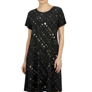 Apt. 9 T-Shirt Short Sleeve Round Neck Black Gray White Abstract Pattern Dress